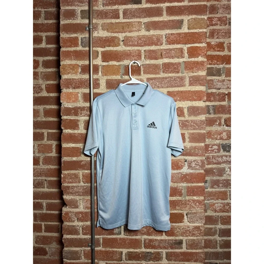 Adidas Mens Light Blue Textured Performance Golf Polo Shirt Size Medium